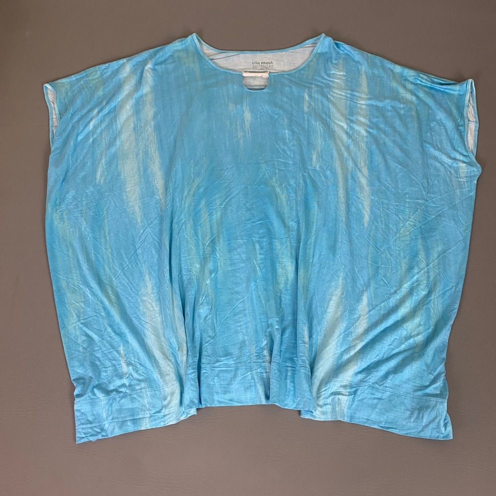 Lisa Rinna Collection Tunic Top Blue Tie Dye Poncho Women's 3X Keyhole Back New